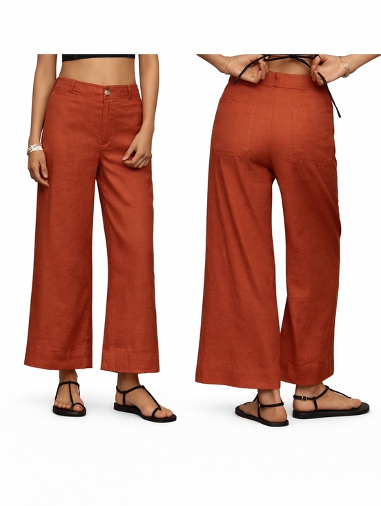 Anthropologie Pants - Maeve Anthropologie Ettie Linen Edition Wide Leg Crop Pants Rust High Rise 25P